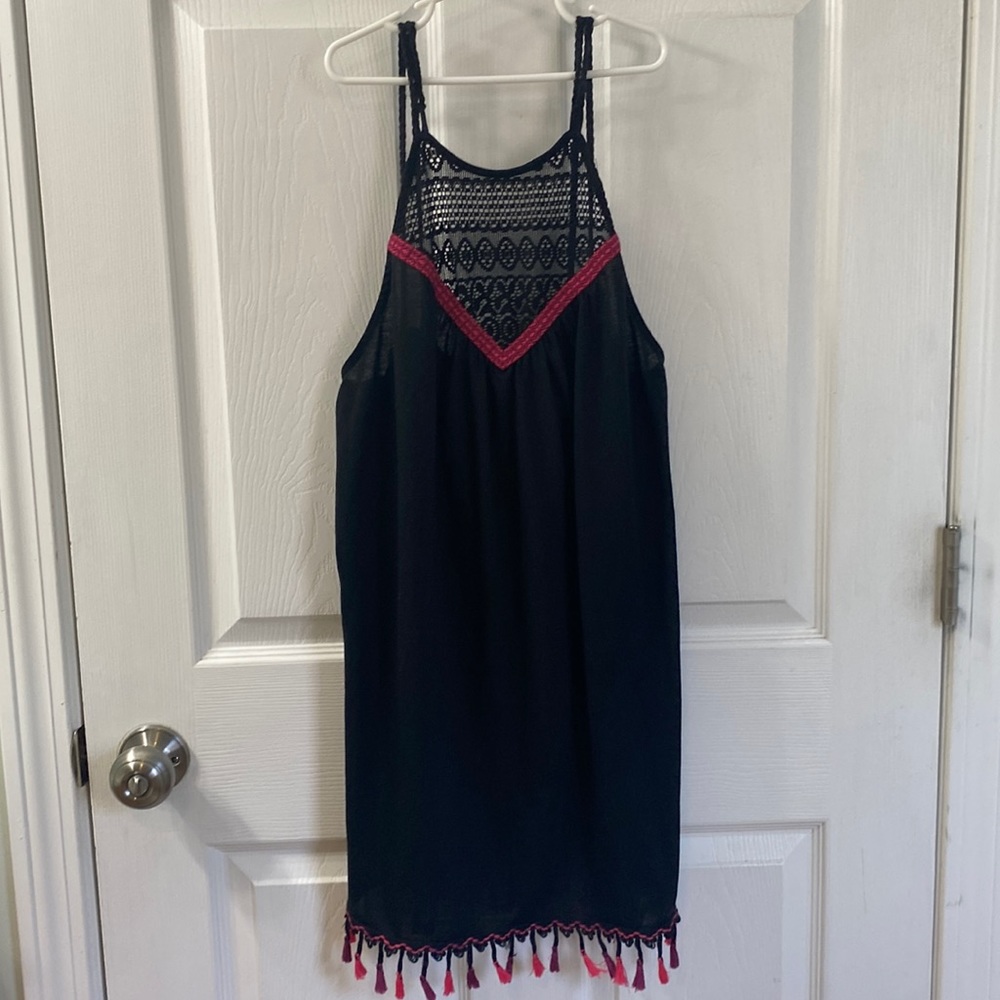Francesca’s swim coverup. Black. Medium. Pink/purple tassels on bottom.